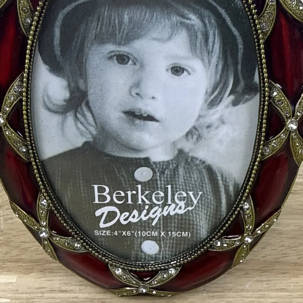 Berkeley Designs Red Enameled & Gold Tone Photo Frame W/Rhinestone 4” X 6”NEW